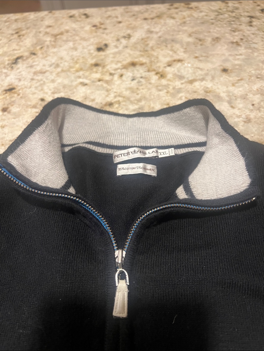 PETER MILLAR cotton/cashmere blend quarter zip BLACK GOLF CASUAL SIZE XXL
